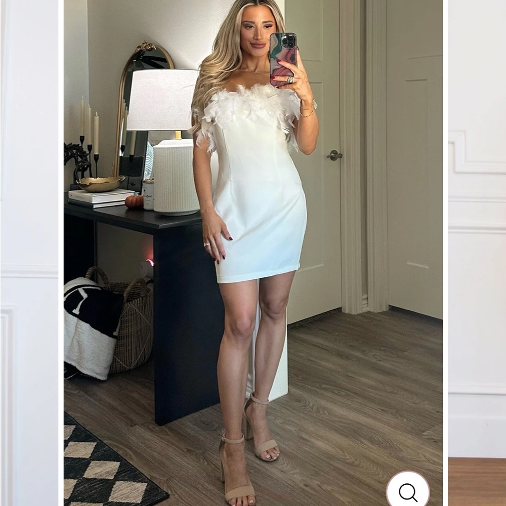 NWT White Feather Strapless Dress